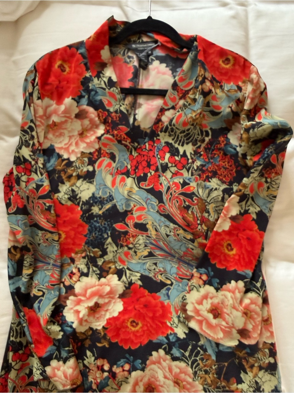 J Peterman vintage silk tunic dress with side slits sz 14 - Red Multi